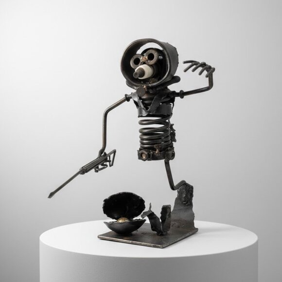 K Moore Other - Vintage 1971 K Moore Scrap Metal Diver Sculpture Spear Pearl Signed Art